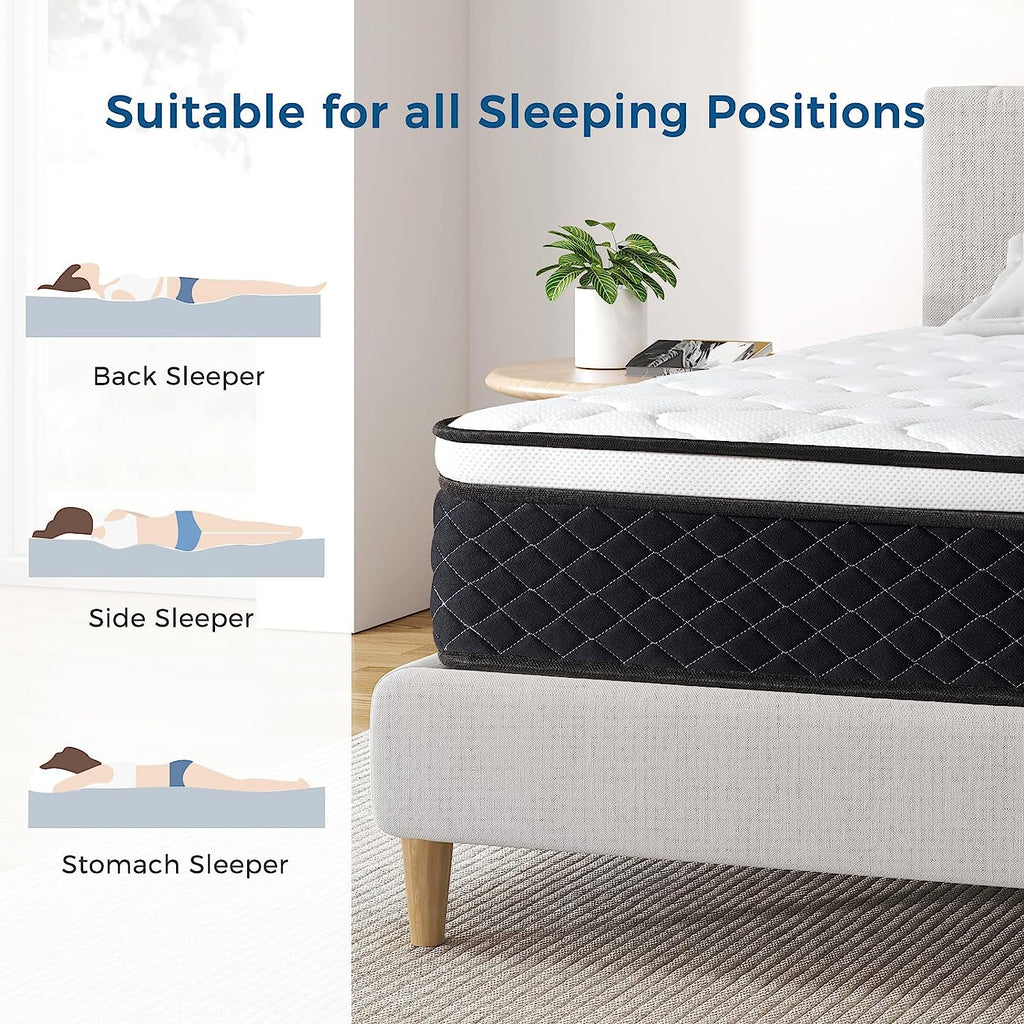 Inofia 26cm COOLMAX Gel Memory Foam Pocket Spring Mattress Breathable Foam & Soft Cooling Touch Fabric Medium Firm Feel Hybrid Mattress