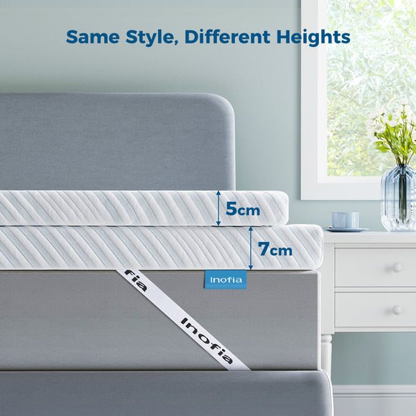 Inofia 5CM Mattress Topper Gel Memory Foam, Dual Layer with Breathable Cover, Washable & Removeable, 2-in-1 Mattress Topper