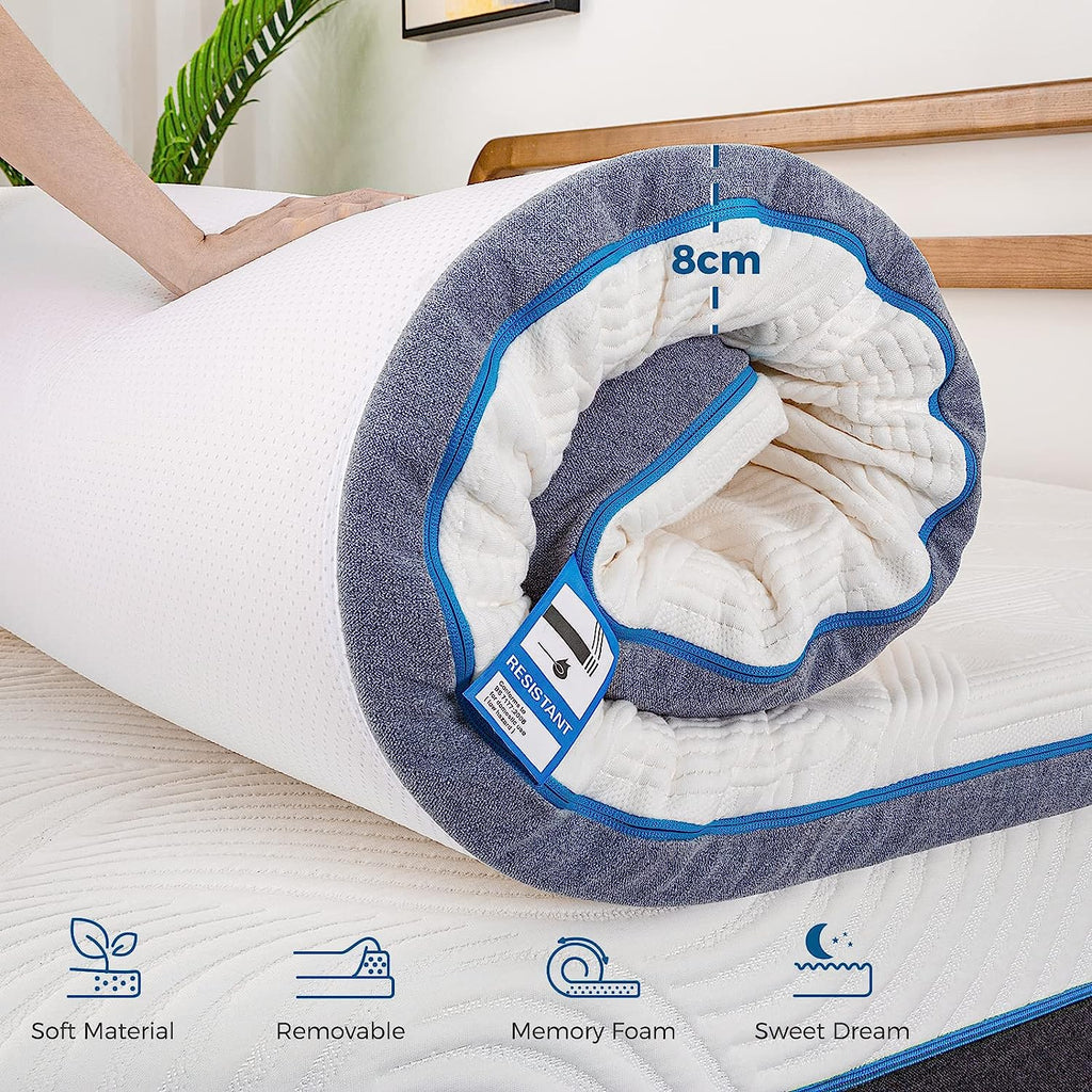 Inofia Sleep Memory Foam Mattress Topper Double Bed, 3Inch LATEXCH Medium Firm Feel Mattress Topper for Back Pain with Removable Cover, CertiPUR-EU