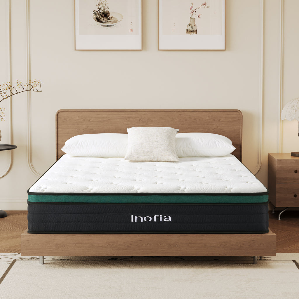 Inofia 10.6 Inch Hybrid Mattress with Zoned Pocket Spring, Triple-Layer Support System for Enhanced Pressure Relief and Spinal Alignment
