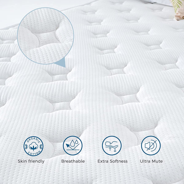 Inofia Double Mattresses 9 Inch Hybrid Mattress Double Size Pocket Sprung Memory Foam Mattress Bed in a Box Dry Comfort Sleep with Medium Firm Pressure Relief, The Snooze Button Collection