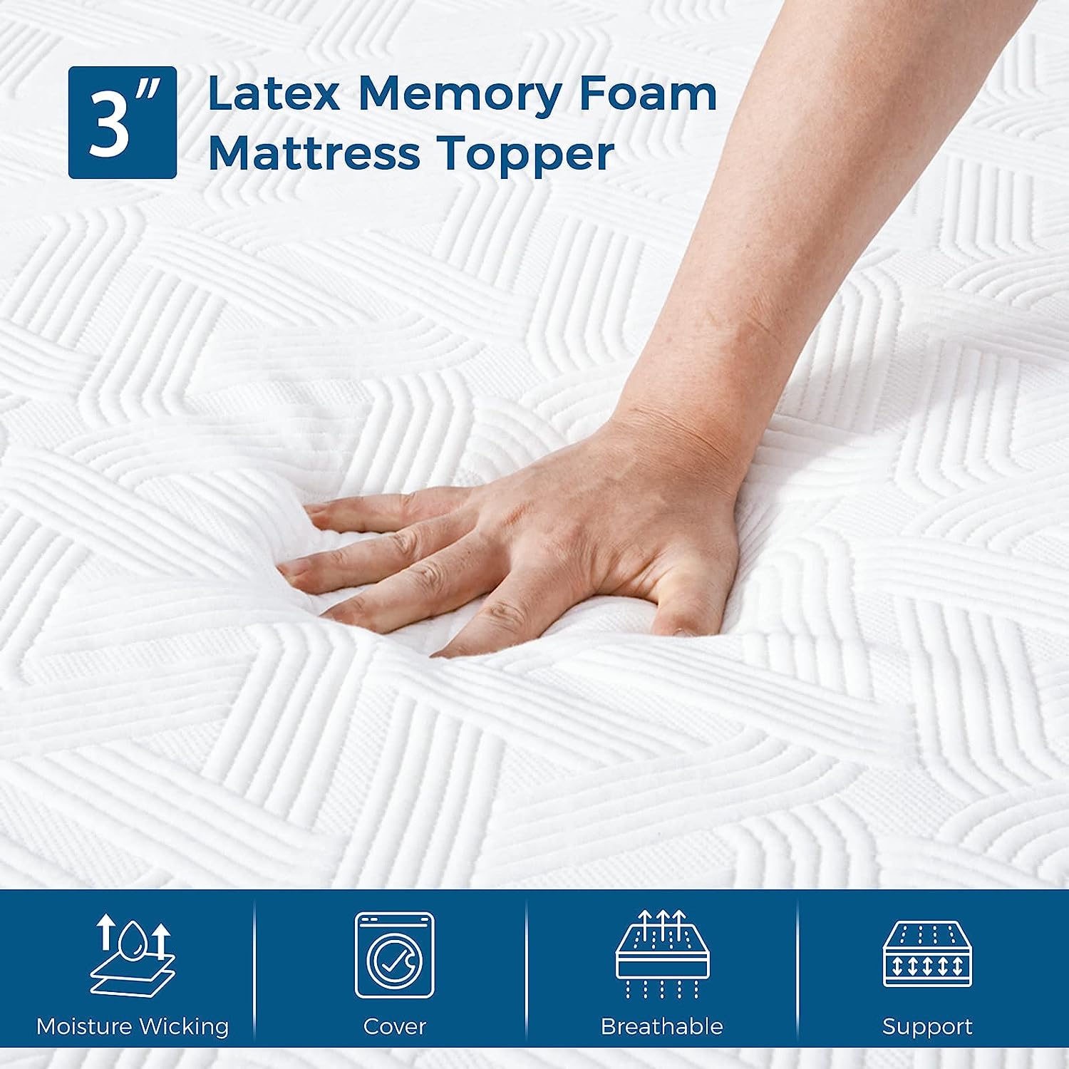 Inofia Sleep Memory Foam Mattress Topper Double Bed, 3Inch LATEXCH Medium Firm Feel Mattress Topper for Back Pain with Removable Cover, CertiPUR-EU
