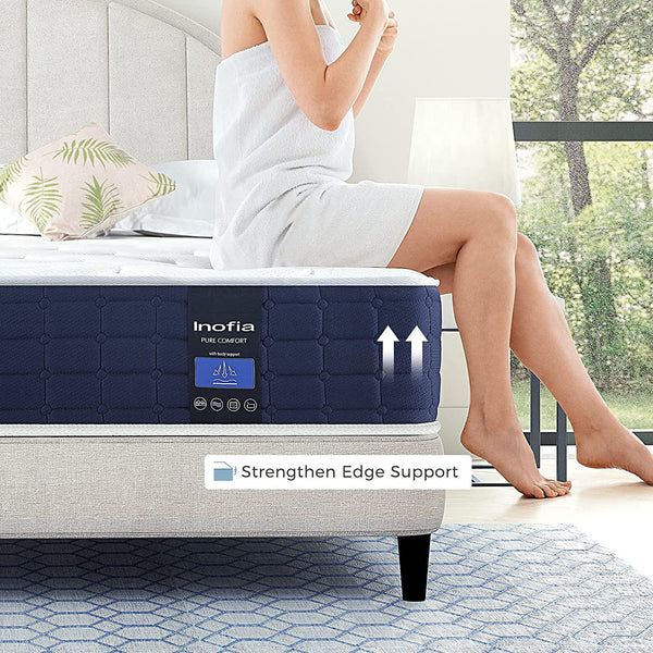 Inofia Double Mattresses 9 Inch Hybrid Mattress Double Size Pocket Sprung Memory Foam Mattress Bed in a Box Dry Comfort Sleep with Medium Firm Pressure Relief, The Snooze Button Collection