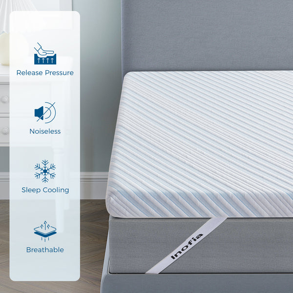 Inofia 5CM Mattress Topper Gel Memory Foam, Dual Layer with Breathable Cover, Washable & Removeable, 2-in-1 Mattress Topper