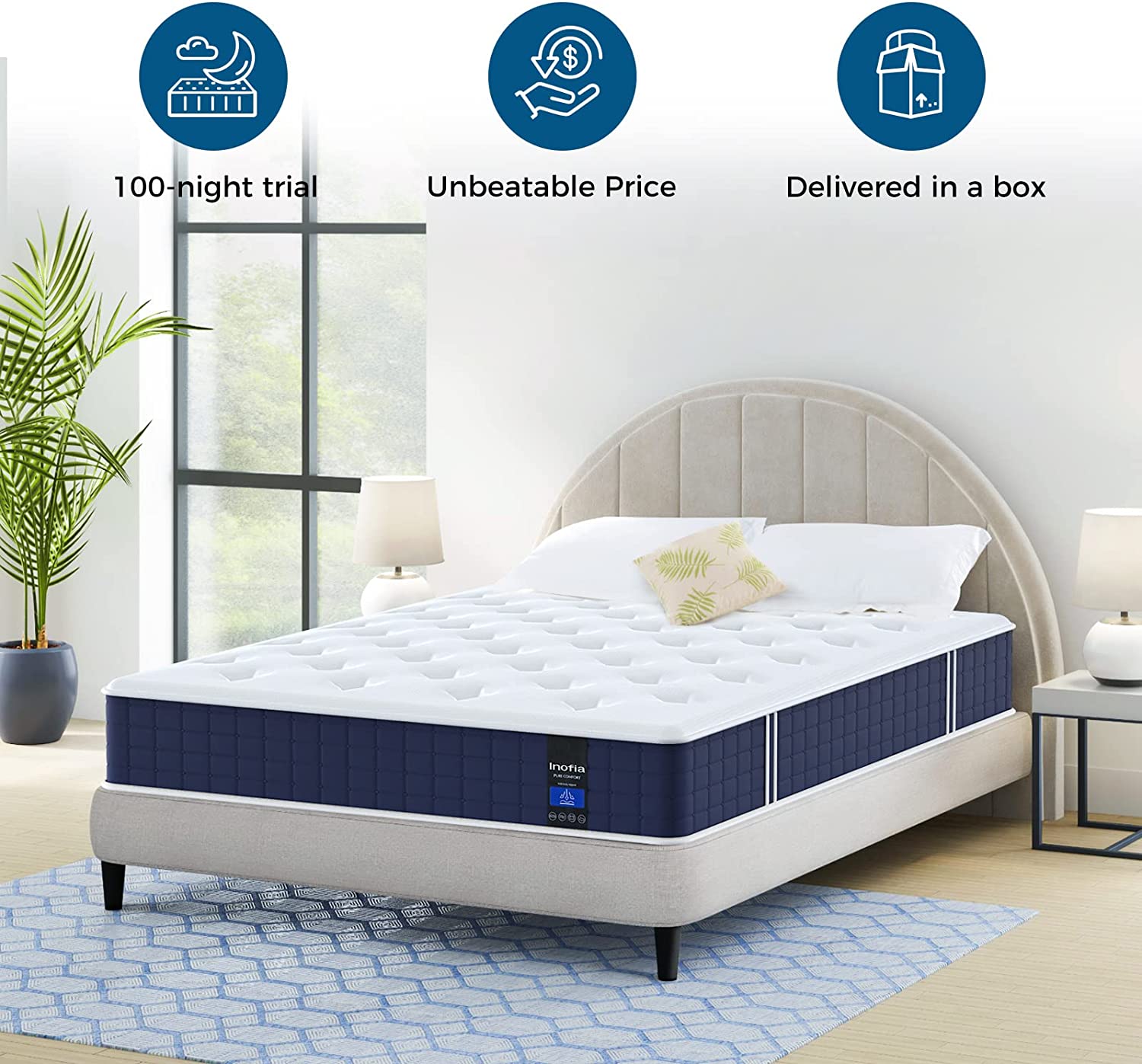 Inofia Double Mattresses 9 Inch Hybrid Mattress Double Size Pocket Sprung Memory Foam Mattress Bed in a Box Dry Comfort Sleep with Medium Firm Pressure Relief, The Snooze Button Collection