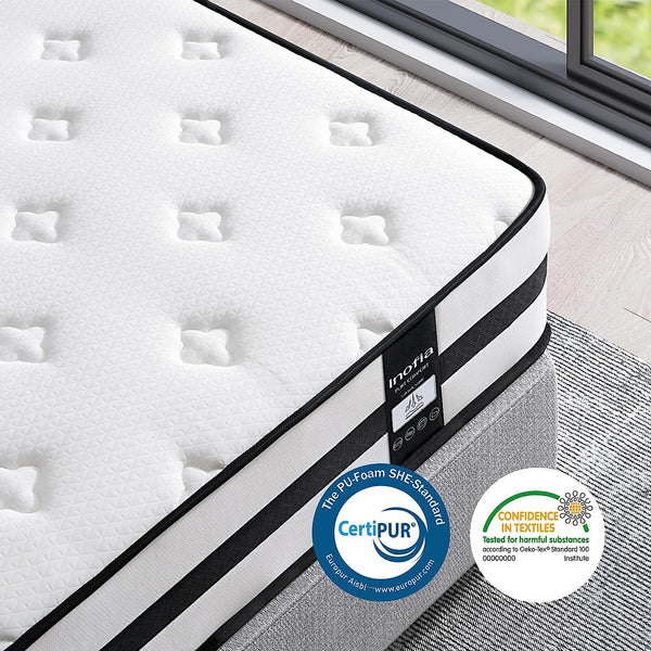 Inofia 10 Inch Hybrid Mattress Medium Firm with Zone Support Memory Foam & Cooler Knitted Fabric | The Original Collection