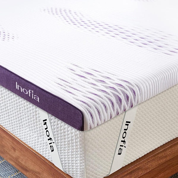 Inofia Gel Memory Foam Mattress Topper with Washable Cover Sleep Cooler for Easy Sleep