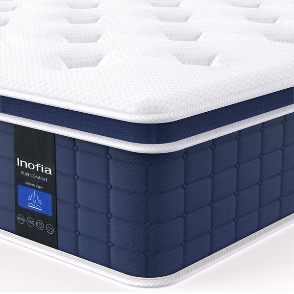 Inofia Double Mattress 12 Inch Memory Foam Sprung Mattress 4FT6 Pressure Relieving Airy Comfort Foam Hybrid Mattress | The Aire Collection