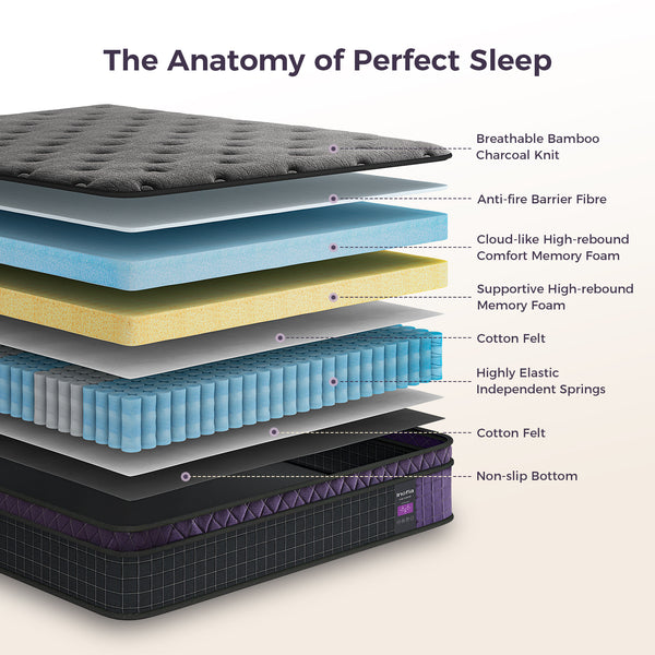Inofia 12-inch Black and Purple Memory Foam and Pocket Spring Hybrid Mattress