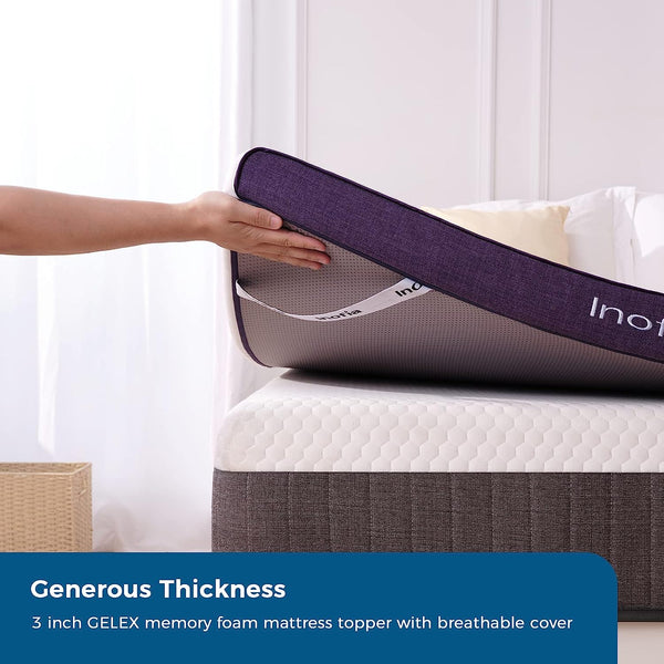Inofia Gel Memory Foam Mattress Topper with Washable Cover Sleep Cooler for Easy Sleep