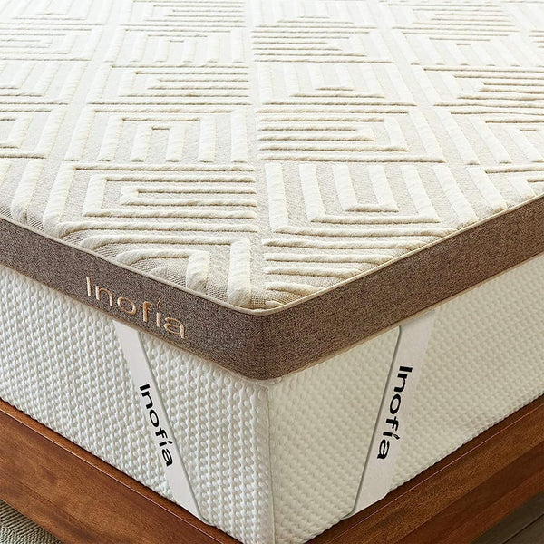 Inofia 3-inch Gel Memory Foam Mattress Topper with Washable Linen Cover, Dual Layer Foam for Natural Comfort & Pressure Relief