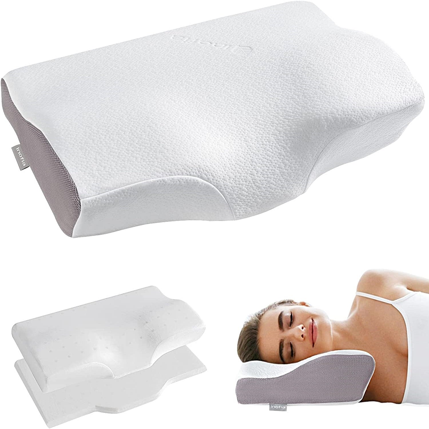Inofia Cervical Contour Memory Foam Pillow for Neck and Shoulder Pain Relief
