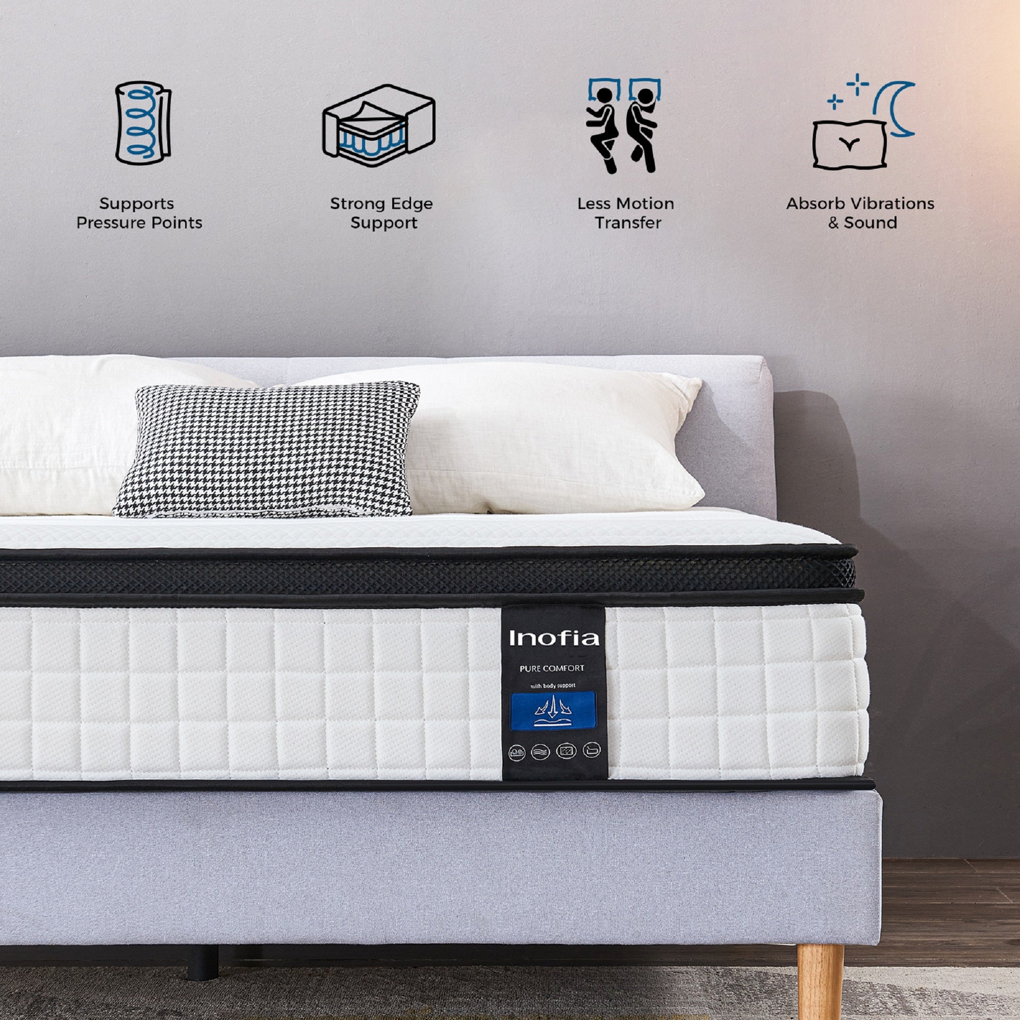 Inofia 27cm Double Innovative Memory Foam Sprung Mattress with Soft Kn