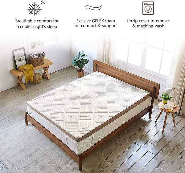 Inofia 3-inch Gel Memory Foam Mattress Topper with Washable Linen Cover, Dual Layer Foam for Natural Comfort & Pressure Relief