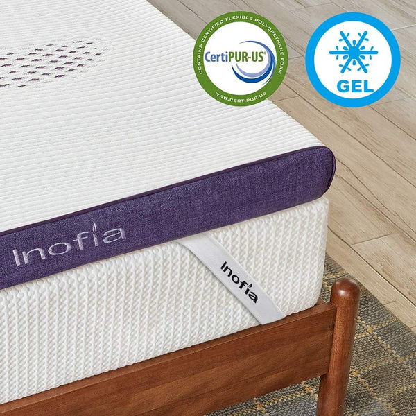 Inofia Gel Memory Foam Mattress Topper with Washable Cover Sleep Cooler for Easy Sleep